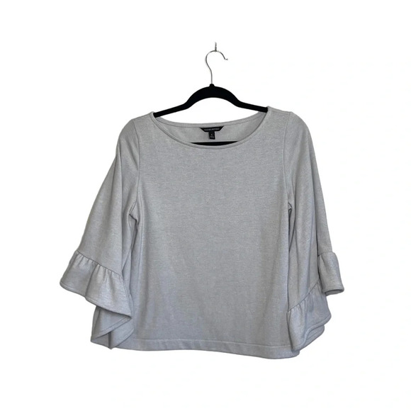 Banana Republic Light Gray Ruffle Flutter Sleeve Plush Sweater Small Women’s - Picture 11 of 11